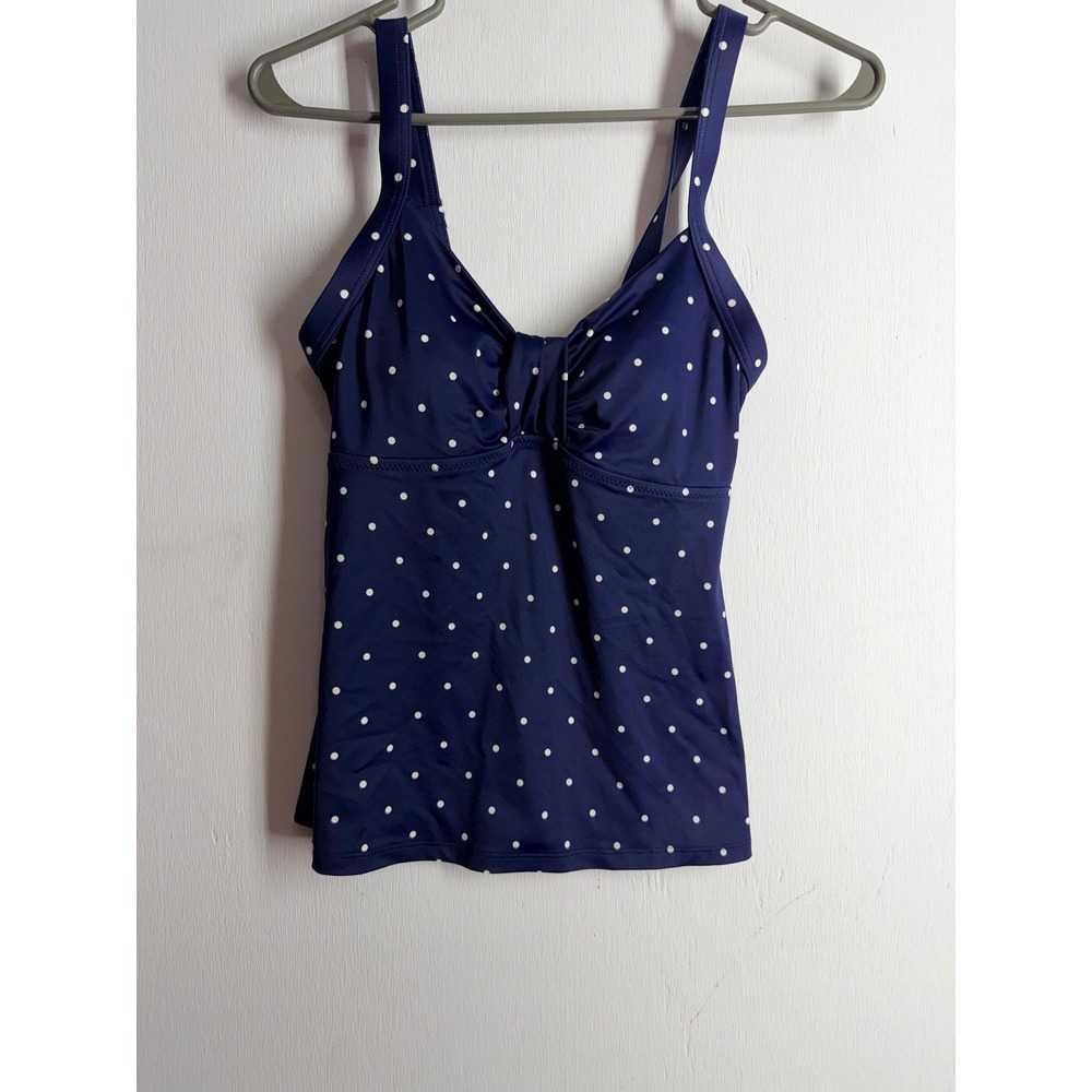 LL Bean Navy Blue Polka Dot Tankini Top Adjustable Straps Small Regular